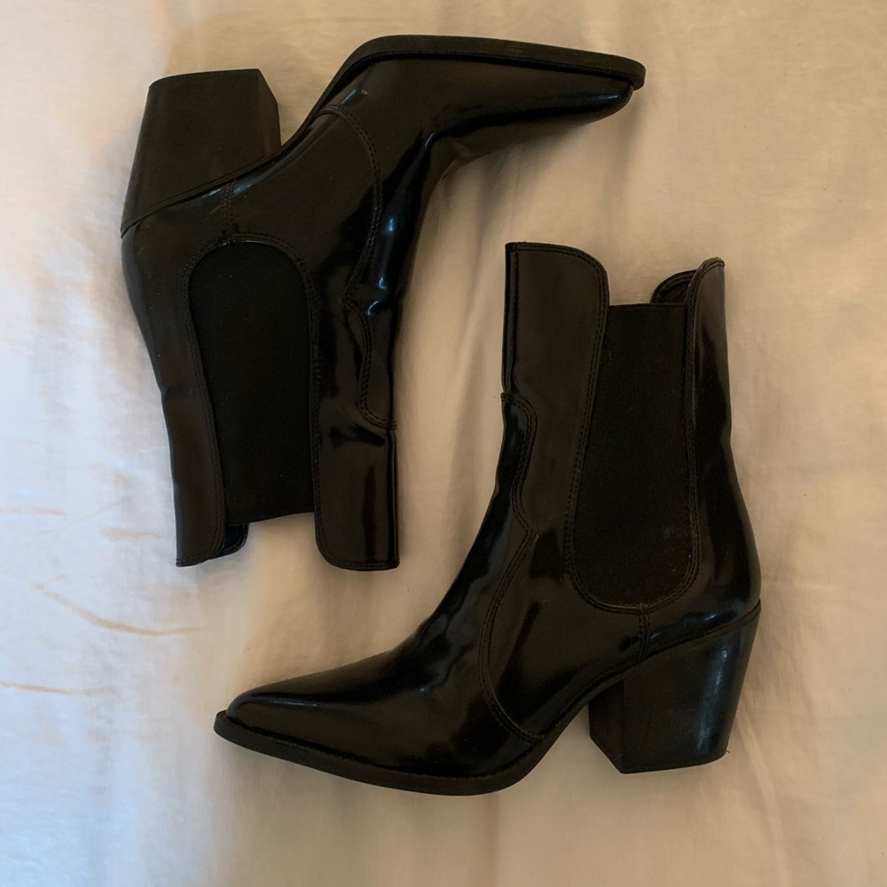 Zara Black Patent Leather Western Booties